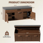 Shoe Bench with Storage, Lift Top Entryway Bench with Hidden Storage, 2-Tier Adjustable Shoe Rack and Cushioned Seat, Wooden End of Bed Bench for Bedroom, Living Room, Hallway, Walnut