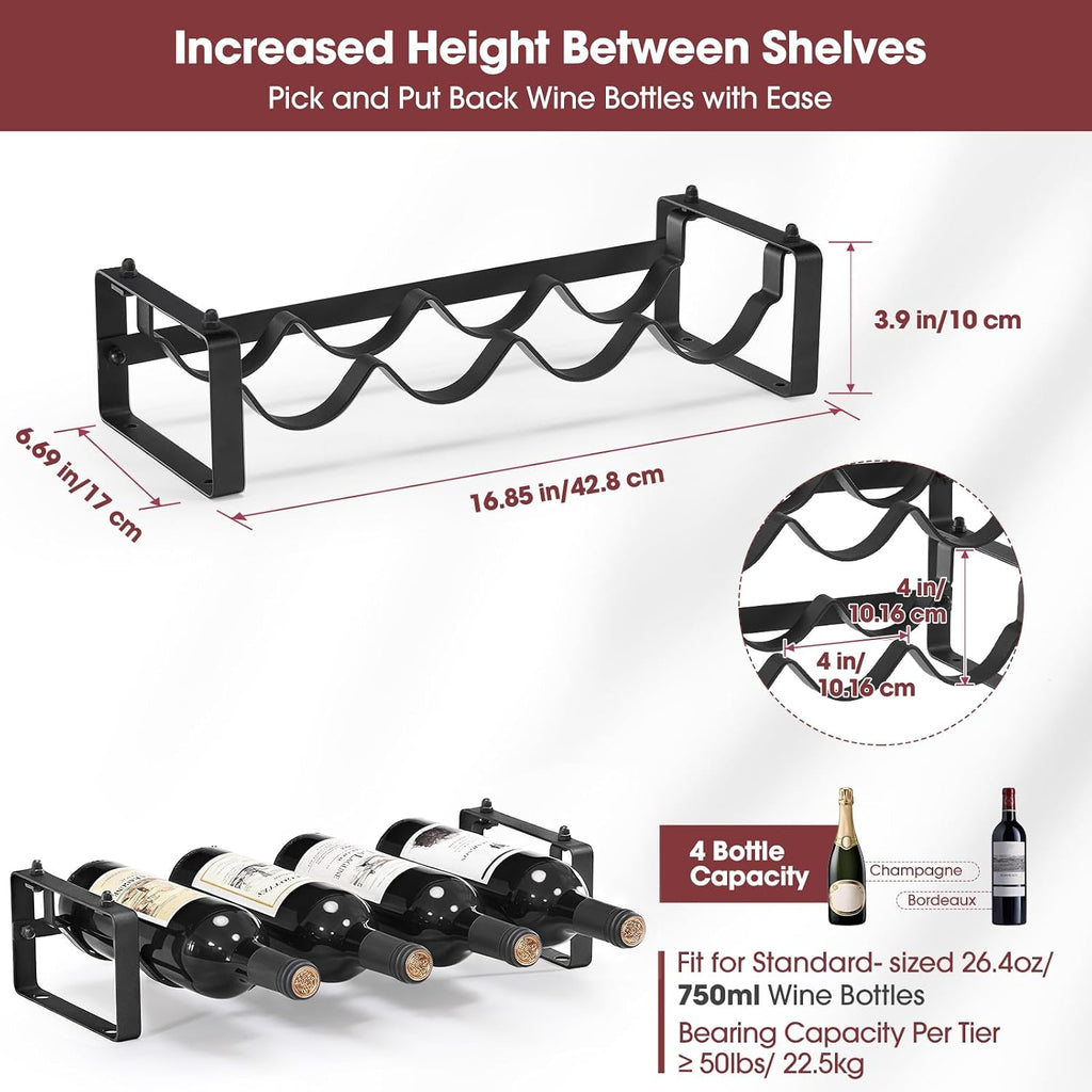 Stackable Wine Rack Countertop, 4 Bottles Wine Bottle Holder for Inside Cabinet, Small Tabletop Wine Holder Stand for Pantry Bar, 1-Tier Angle Adjustable Wine Bottle Rack for Tight Spaces