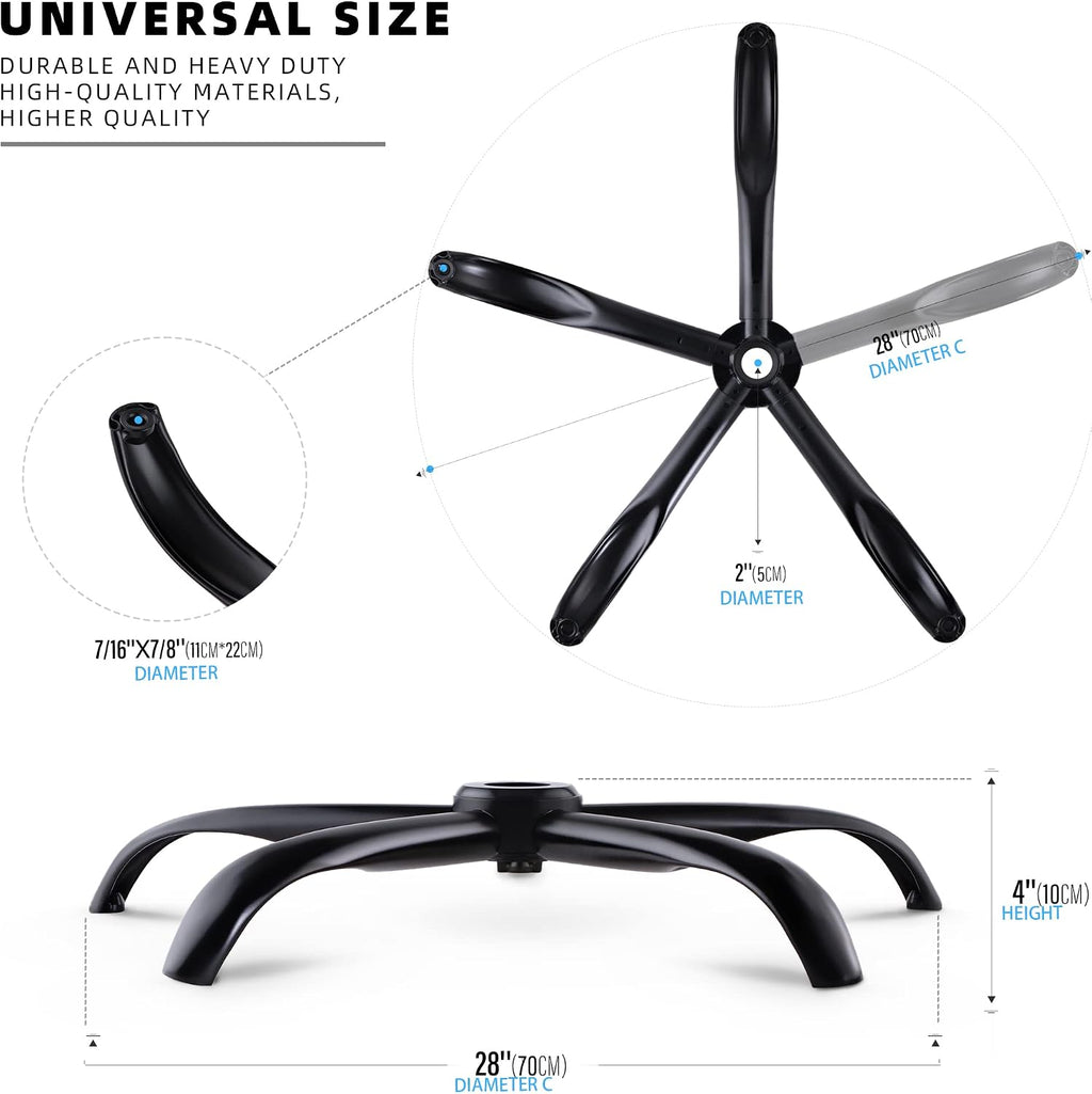 Sytopia Office ChairBaseReplacement, Heavy Duty Office ChairBase 28 Inch, Chair Bottom Part(2200Lbs) Reinforced to Repair Chairs with Universal Caster and Gas Cylinder Size (MatteBlack)