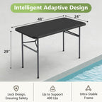 4ft Folding Table with Foldable Steel Legs, Heavy Duty Plastic Foldable Table, Metal Frame, Support up to 400 lb, Portable for Banquet, Craft, Party, Indoor & Outdoor Use, Black