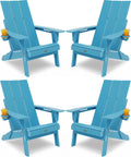 Adirondack Chair with Cup Holder: Folding Adirondack Chairs Set of 4 Plastic HDPE Material Furniture - Modern Composite Fire Pit Chairs Foldable for Outdoor/Backyard/Garden/Lawn/Deck/Porch