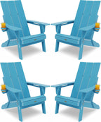 Adirondack Chair with Cup Holder: Folding Adirondack Chairs Set of 4 Plastic HDPE Material Furniture - Modern Composite Fire Pit Chairs Foldable for Outdoor/Backyard/Garden/Lawn/Deck/Porch