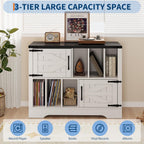 39 Inch Farmhouse Vinyl Record Holder, Wooden Turntable Stand with Sliding Barn Doors & Spacious Storage Cabinet for Living Room & Bedroom Decor