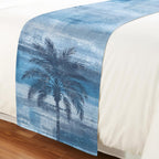 Navy Blue Palm Tree Bed Runner Scarf King Size, Coastal Tropical Trees Vintage Summer Luxury Bed Throw Runners & Scarves for Twin Full Queen King Foot of Beds, Hotel Decoration, 94"x20"
