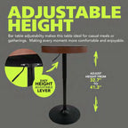 Pearington Adjustable Height Round Bar Table, Mid-Century Modern Pub Table with Hidden Storage Compartment, Synthetic Leather Top with Stitching, 32.7 to 41.3 Inch, Ash Brown and Caramel Brown