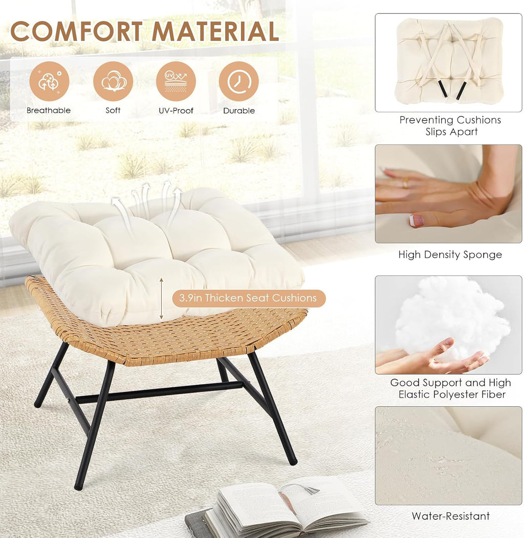 RADIATA Ottoman Set of 2 for Patio, Cushioned Wicker Footstool Ottomans, Rattan Foot Rest for Outdoor Chair Egg Chair, 2-in-1 Foot Stool for Living Room Bedroom Porch Deck Garden Balcony, Beige