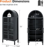 leovanni Arched Kitchen Pantry Cabinet with Tempered Glass Doors, 72" Tall Hutch Storage Cabinet with Adjustable Shelves, Glass Display Bookcase for Dining Room or Living Room, Black