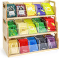ZAVOOS Tea Bag Organizer, 3 Tier Large Stackable Tea Station Storage Box with 15 Compartments, Wooden Teabag Holder Sugar Packets Chest with Acrylic Divider for Kitchen, Countertop, Cabinet, Pantry
