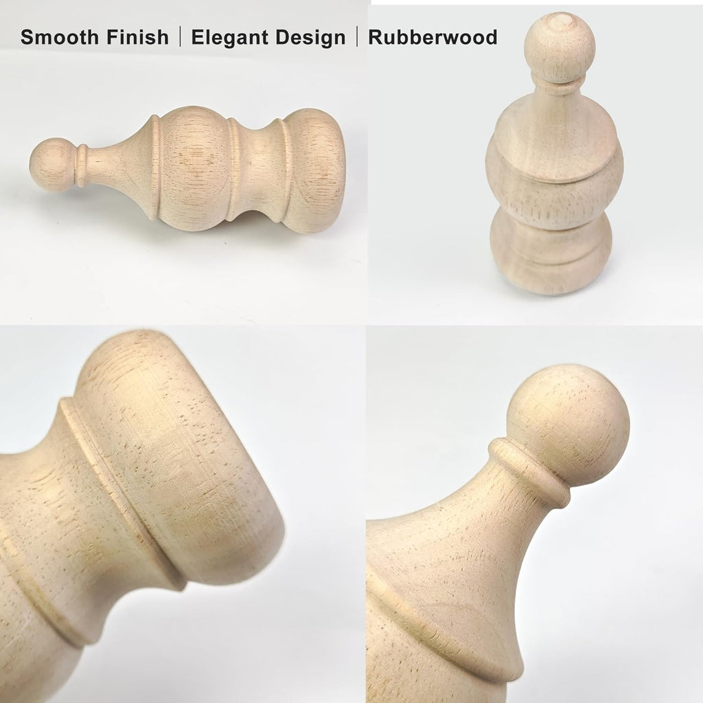2 Pack Unfinished Wooden Finials for Bed Posts, 5.9" Tall x 2.4" Wide Decorative Wood Finials for Furniture, DIY Crafts & Home Decoration