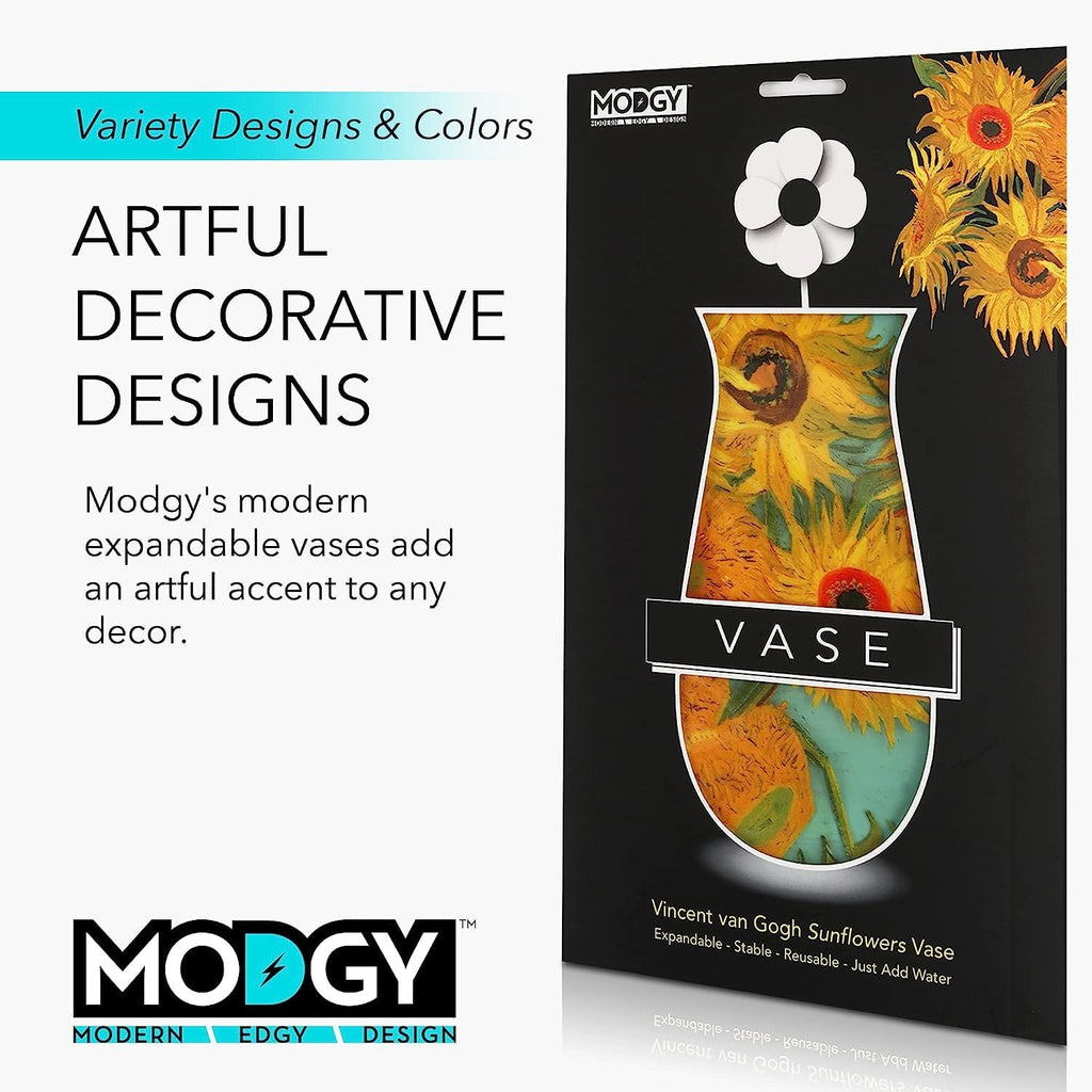 MODGY Collapsible and Expandable Plastic Flower Vase, Unbreakable, Foldable, Decorative Modern Centerpieces, Table Decorations, Van Gogh Sunflowers, 1 Pack