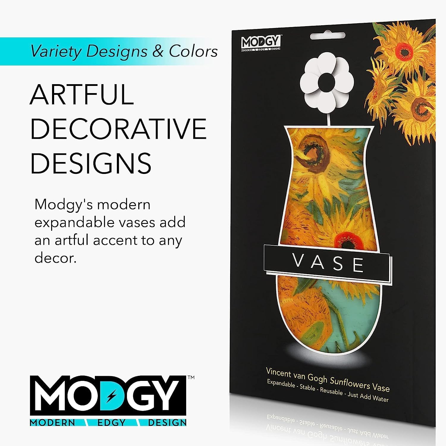 MODGY Collapsible and Expandable Plastic Flower Vase, Unbreakable, Foldable, Decorative Modern Centerpieces, Table Decorations, Van Gogh Sunflowers, 1 Pack
