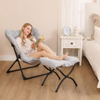 Comfy Saucer Chair for Adults, Soft Faux Fur Bedroom Chair, Accent Dorm Chairs, Flexible Living Room Reading Chairs, Oversized Folding Seat for Teens, X-Large, Grey