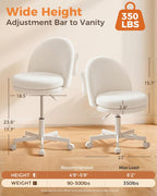 GTPLAYER Velvet Tall Office Chair with Wheels Vanity Chairs with Back, Versatile Height Use: Office to Bar Stools Small Ergonomic Comfy Armlees Computer Desk Chair with Bow Lumbar Pillow for Gift