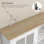 HOMCOM Kitchen Pantry Storage Cabinet, 72" Freestanding Cabinet with Hutch, Large Countertop, Glass Doors and Adjustable Shelves for Dining Room, Off White