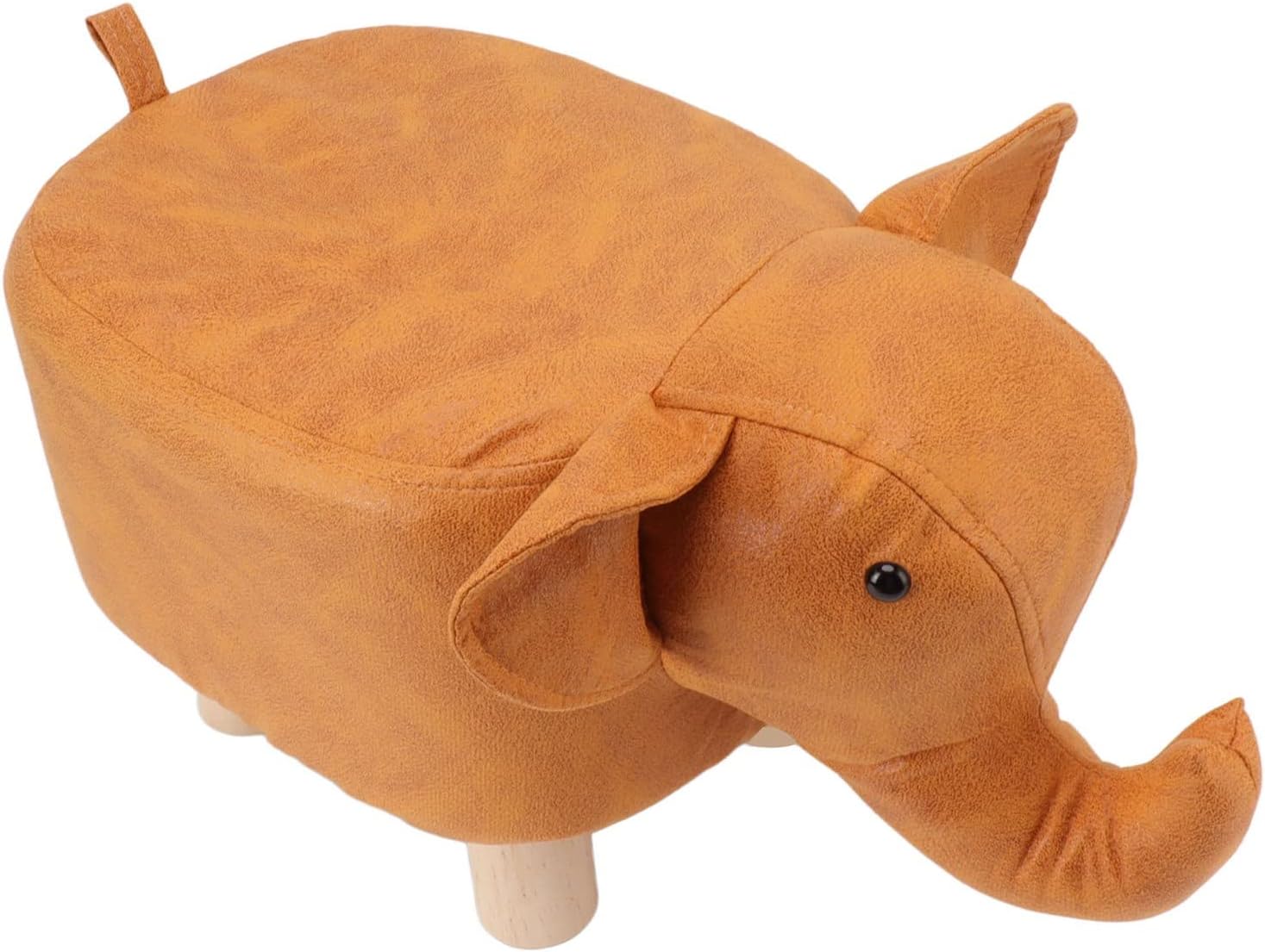 Pine Wood Elephant Footstool Cute and Stable Upholstered Stool for Nursery Bedroom Playroom Living Room Decor for Kids and Adults (Orange)