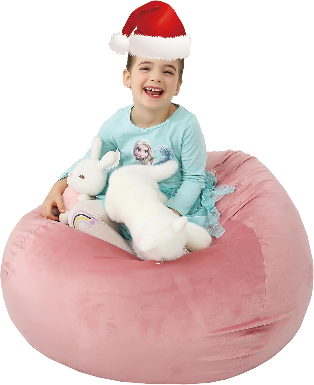 LPMOERA Stuffed Animal Storage Bean Bag Chair Cover (No Filler) Zipper Soft Fuzzy Fluffy Stuffable Bean Bag Cover for Organizing Children Plush Toys or Memory Rose Pink Small