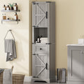 Vabches 66" Tall Farmhouse Bathroom Storage Cabinet with Barn Doors and Drawer, Narrow Storage Unit, Adjustable Shelves & 5-Tier Space, Freestanding Cabinet for Bathroom, Entryway, Kitchen, Wash Grey