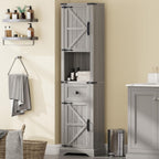 Vabches 66" Tall Farmhouse Bathroom Storage Cabinet with Barn Doors and Drawer, Narrow Storage Unit, Adjustable Shelves & 5-Tier Space, Freestanding Cabinet for Bathroom, Entryway, Kitchen, Wash Grey