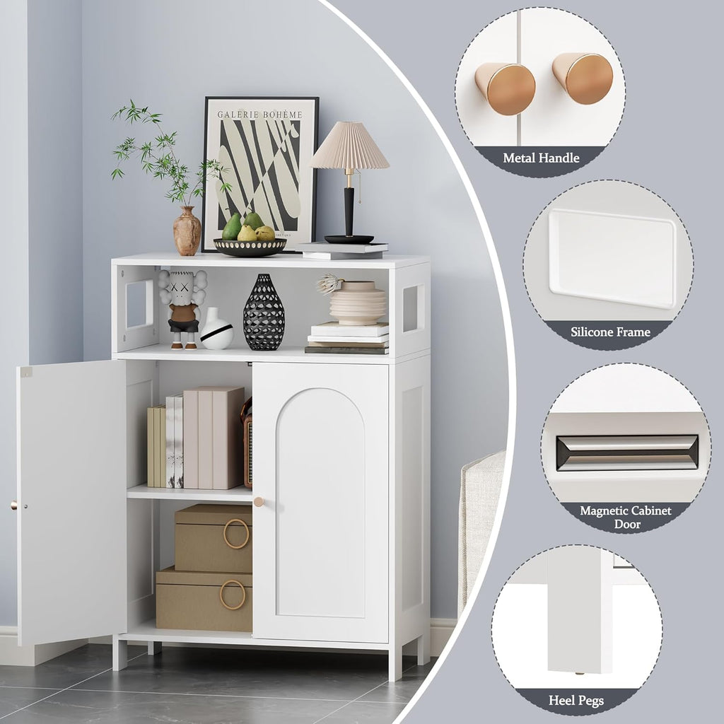 BEWISHOME Bathroom Storage Cabinet, Bathroom Floor Storage Cabinet, Freestanding Bathroom Cabinet with Double Doors and Adjustable Shelves, White 11.8" D x 23.6" W x 33.5" H YYG12W