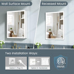 24x30 Inch Lighted Medicine Cabinet with Mirror, AL Alloy Frame, Plug-in or Hardwired, Recessed or Surface Mount, 3 Colors/Dimmable/Interior Sensor Light/Defog, 2 Outlets & USBs, 2 Shelves