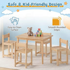 HONEY JOY Kids Table and Chairs, Wooden Activity Table with 4 Chairs Set for Crafts, Homework, Drawing & Snack Time, 5-Piece Playroom and Kindergarten Furniture Set for Children Ages 4+ (Natural)