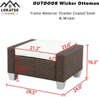 LOKATSE HOME Patio Wicker Ottoman Outdoor Footstool Rattan Small Seat Furniture with Soft Thick Cushion for Garden Yard Deck Poolside