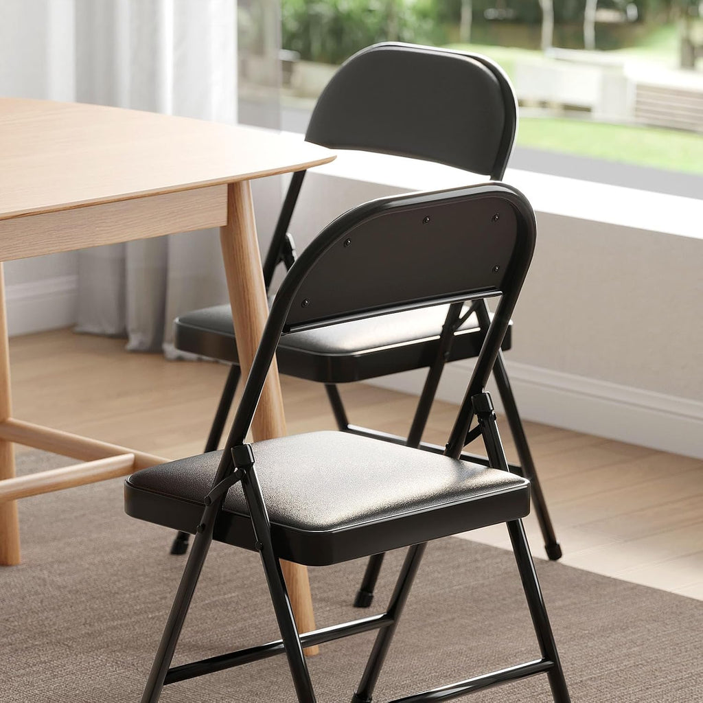 Nazhura 8 Pack Folding Chairs with Padded Vinyl Cushion Chairs with Comfortable Cushion and Durable Steel Frame for Home and Office, for Indoor and Outdoor Events Black 8PACK