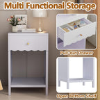 Night Stand Nightstand with Drawer and Open Storage Shelf (Light Purple) | Scalloped Edge Bedside Table for Girls, Kids, Small Side Table for Small Space Bedroom Living Room