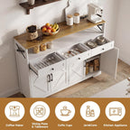 Lahomie Sideboard Buffet Cabinet with Storage, 55" Kitchen Buffet Cabinet with Charging Station, Farmhouse Coffee Bar Station with Drawers and Doors, Credenza for Kitchen Living Room Entryway, White