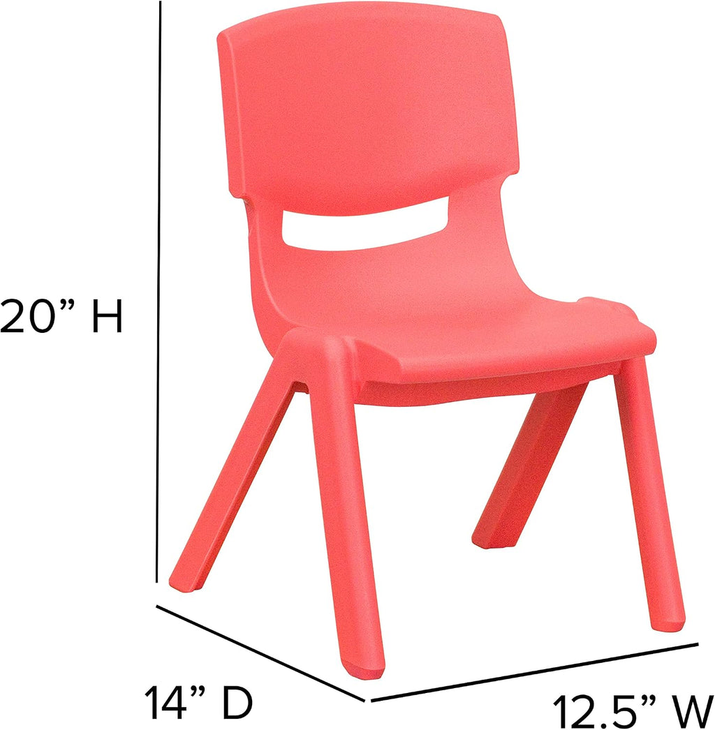 EMMA + OLIVER 4 Pack Red Plastic Stackable School Chair with 10.5" H Seat, Preschool Chair