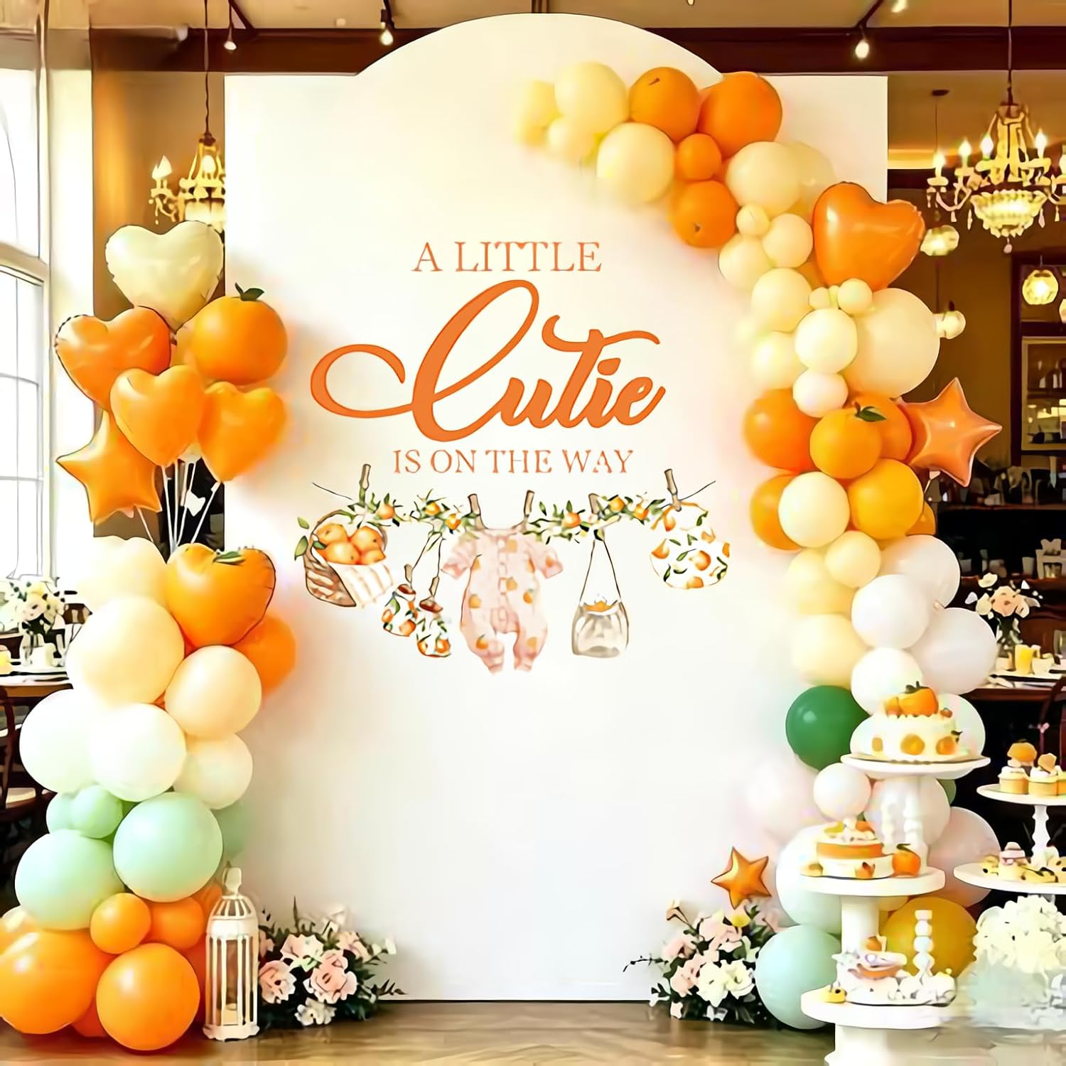 A Little Cutie is on the Way Baby Shower, A Little Cutie is on the Way Sign Decal Banner Sticker for Backdrop, Little Cutie Orange Fruit Gender Reveal First Birthday Party Decor for Girl (Not Balloon)