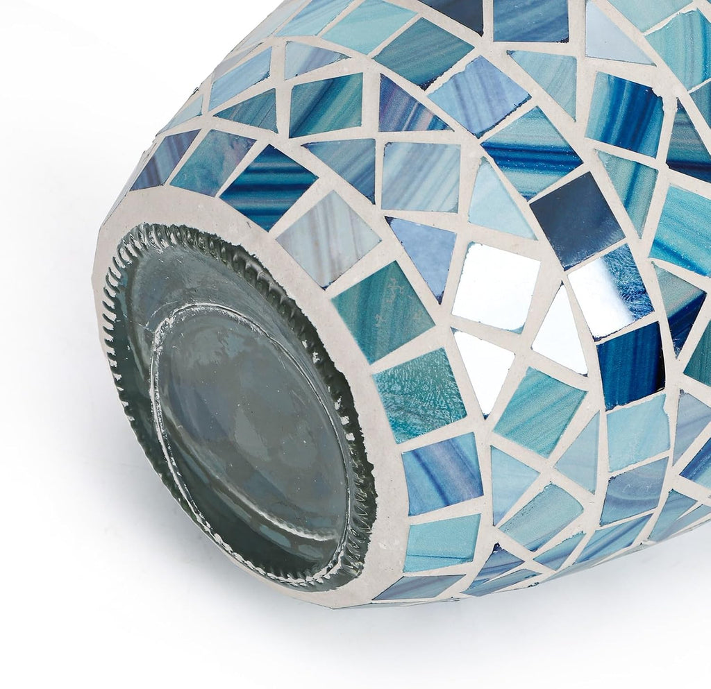 SOUJOY Mosaic Vase, Glass Blue Flower Vases for Centerpieces, Handmade Bud Vase for Wedding Flower Arrangeme, Living Room, Kitchen, Home Decor