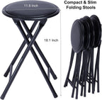 FurnitureR Folding Stool, Backless 18-Inch Stool Chair Collapsible Padded Round Portable for Indoor/Outdoor, Metal Frame, PVC Cushion, No Assembly Required, Set of 1, Black