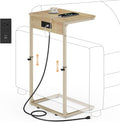 Vagusicc C Shaped End Table with Charging Station, Adjustable Height Side Table for Couch, Small Side Table, 33.2'' Tall Couch Tables that Slide Under, Tv Tray End Table for Living Room, Natural