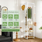 IBUYKE Coat Rack with Shelves, Freestanding Hall Tree with 3 Shelves and 8 Hooks, Industrial Clothes Stand for Entryway, Hallway, Bedroom, Natural UTMJ088R