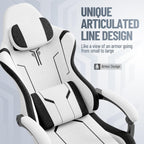 Ferghana Breathable Fabric Ergonomic Gaming Chair, Ergonomic High Back Gamer Chair with Footrest and Linkage Armrest, Office Computer Video Game Chair for Adult, White/Black