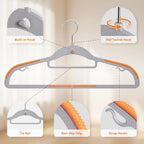 Yolife Cascading Plastic Clothes Hangers 10 Pack with Inner Hook for Vertical Storage, Slim Space Saving Hangers with Non-Slip Pads, 360° Swivel Metal Hook, Versatile, Gray & Orange