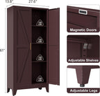 Washsemba 61" Tall Farmhouse Metal Pantry Cabinet, Kitchen Pantry Storage Cabinets with 2 Barn Door and Adjustable Shelves,for Kitchen,Laundry Room,Home Office,Kids Room （Burgundy）