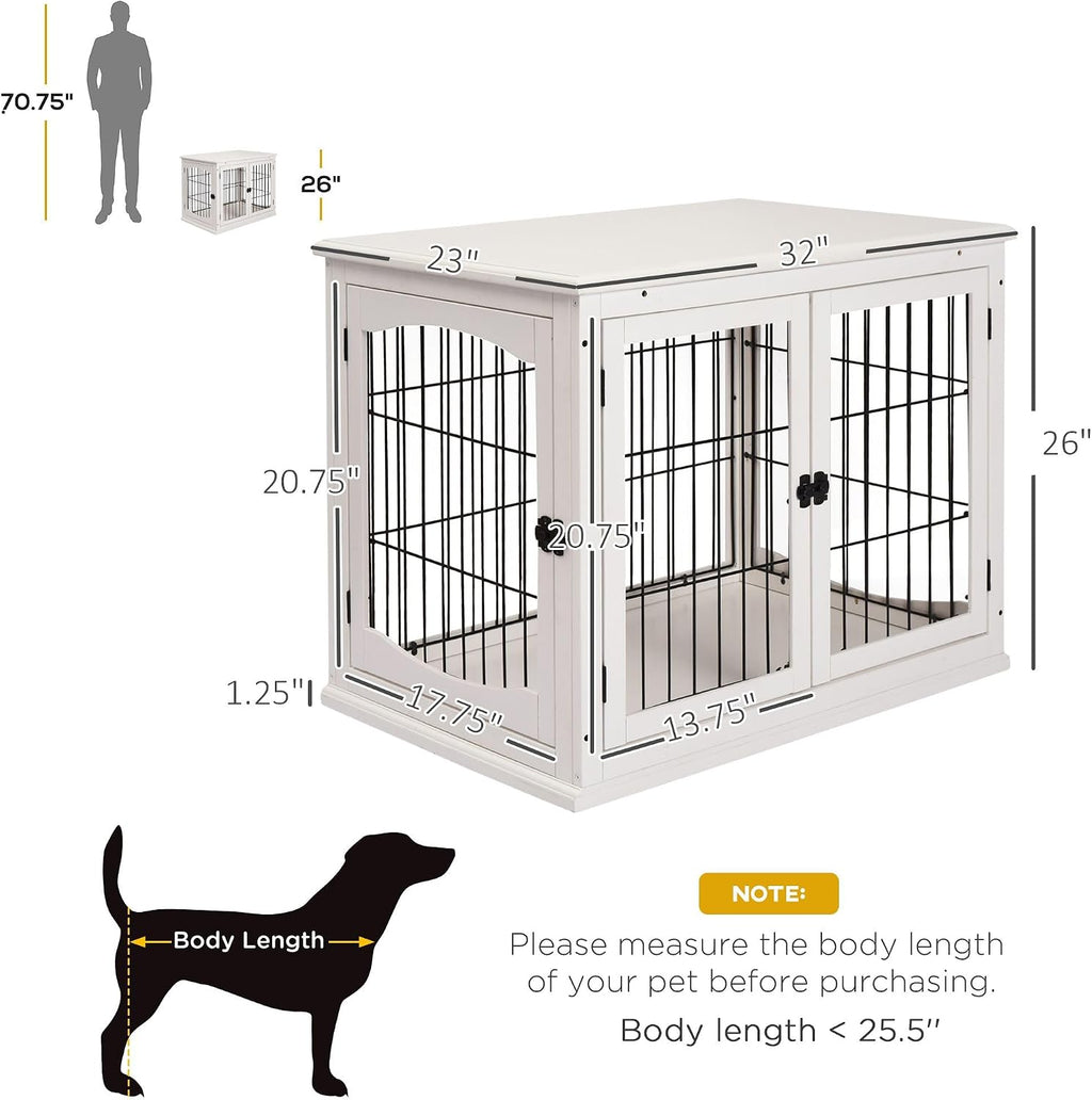 26-inch Durable Heavy-Duty Solid Premium Engineered Wood Dog End Table with Two Secure Lockable Doors and Expanded Storage Top Shelf White