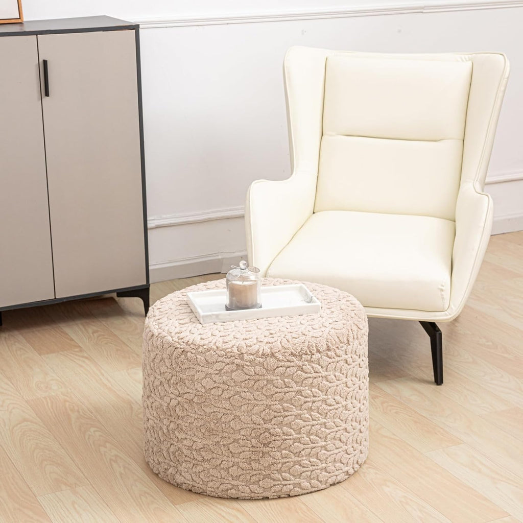 Round Pouf Ottoman 20 x 20 x 14 Inches Boho Poof Home Decor Floor Pouffe Ottoman Foot Rest for Couch Sofa Bean Bag Chairs Living Room Bedroom (Light Coffee)