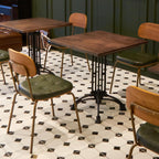 Mid Century Modern Dining Chairs Set of 6, Retro Chair with Faux Leather Upholstered Seat & Solid Wood Backrests & Vintage Distressing Metal Legs & Leg Protectors for Kitchen Dining Room (Dark Green)