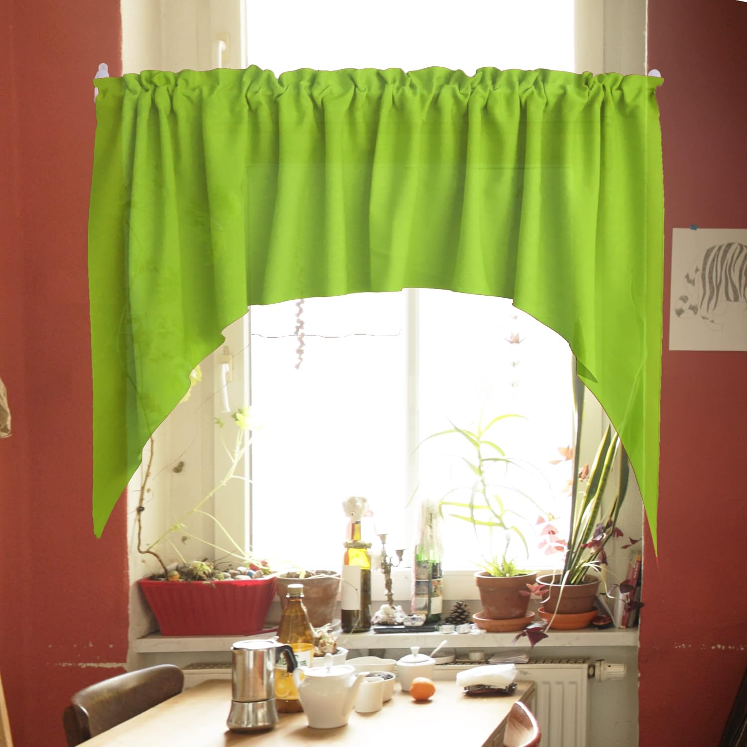Zen Creative Designs Solid Poplin Swag Window Valance Home Décor Bedroom Nursery Kitchen Window (Lime Green)