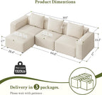 Welzona 103" Modular Sectional Sofa, Minimalist Comfy Cloud Couch Sectional, Tool-Free Setup Couches for Living Room, Wood Frame l Shaped Couch with Ottoman, 22" Deep Seat Chenille Cloud Sofa