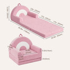Rainbow Kids Couch, 2-in-1 Fold Out Toddler Couch Sofa, Soft Fleece Kids Chair, Convertible Sofa to Lounger for Girls Boys Bedroom, Playroom, Reading Nook, Pink