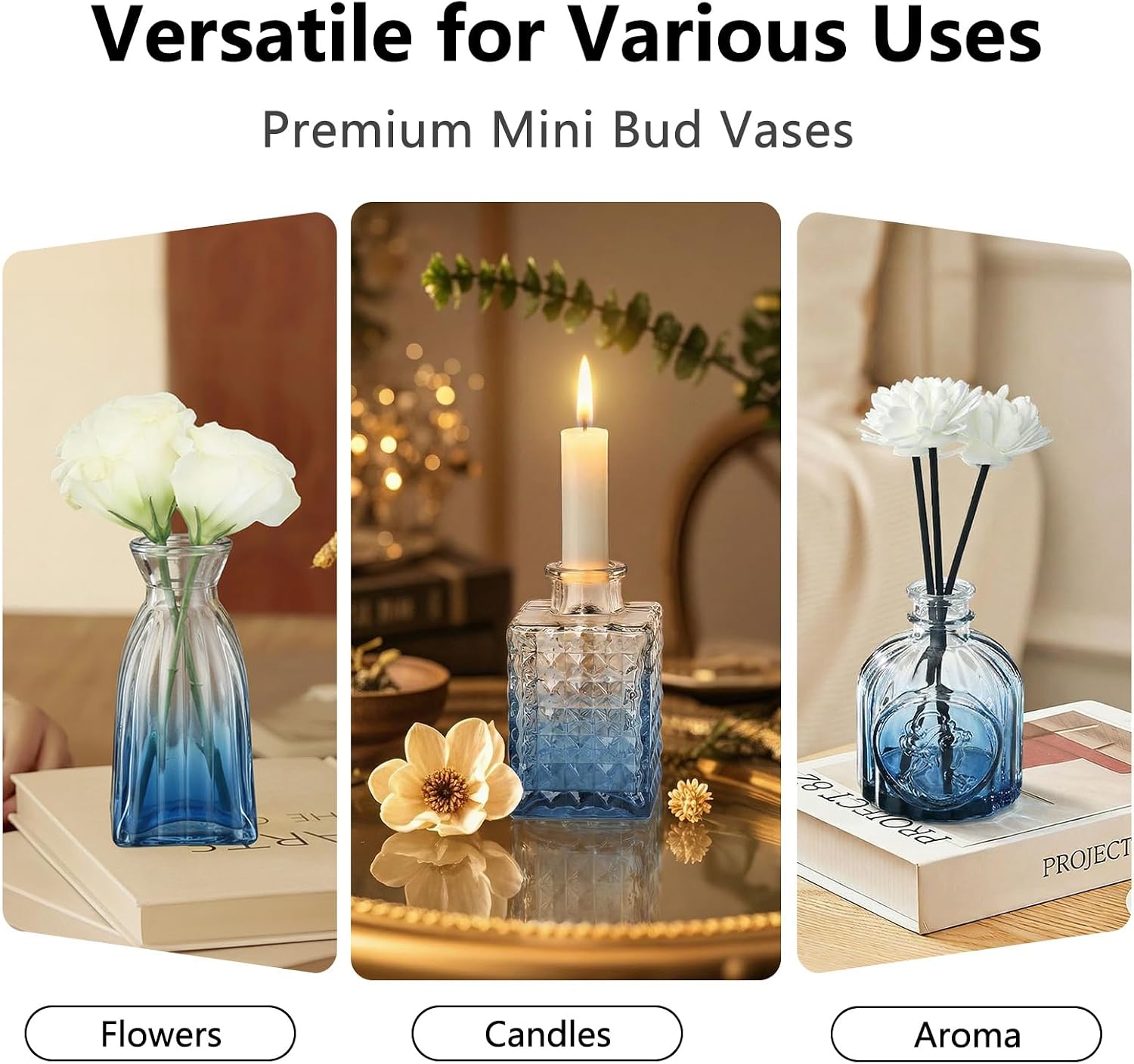 RUCKAE Glass Bud Vases Mini Flower Vase Small Vintage Vases for Centerpiece Table Wedding Decorations Home Decor Party(Gradient Blue 22 Pack)