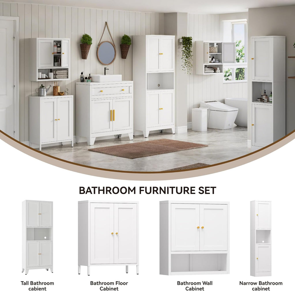 YAUWOH 69" Tall Metal Pantry Cabinet with Microwave Shelf, 4 Doors & 3 Adjustable Shelves, 120LBS Per Shelf Heavy Duty Storage Cabinet with Anti-Tip Design for Kitchen,Dining Room (1PC,White)
