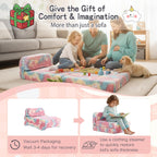 Tiita Folding Sofa Bed for Kids, Toddler Fold Out Couch Bed with Removable Cover, Kids Futon Sleeper Chair Folding Beds Mattress for Children Room, Living Room, Guest Room,Colorful