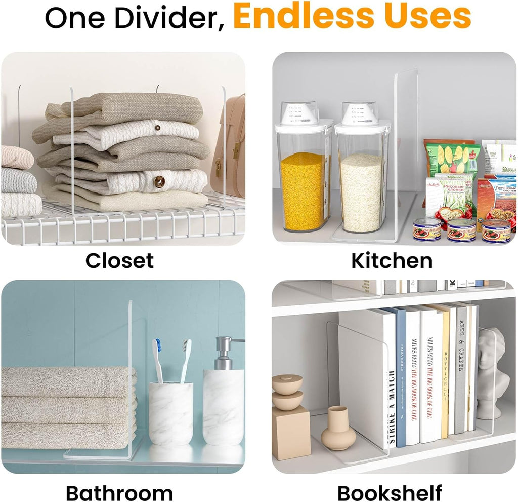 Shelf Dividers for Closet Organization – Acrylic Clear Sturdy Dividers to Keep Clothes, Sweaters & Purses Upright, Free-Standing for Wood Shelves, 10" Tall x 12" Deep, 8 Pack