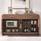 59" Sideboard Buffet Cabinet with Storage, Curved Sideboard Cabinet＆ Adjustable Shelves, FSC-Certified Wooden Board Modern Credenza Buffet Table Console Cabinets (Dark Burl)