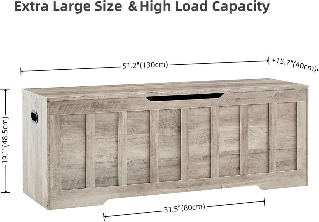 VANKILEY 51.2" Storage Chest Extra Large,Storage Bench with 2 Safety Hinges,Shoe Bench,51.2 * 15.7 * 19.1 inches,Wooden Trunk for Bedroom,livingroom,entryway,Supports 220 lb,Easy Assembly(Greige